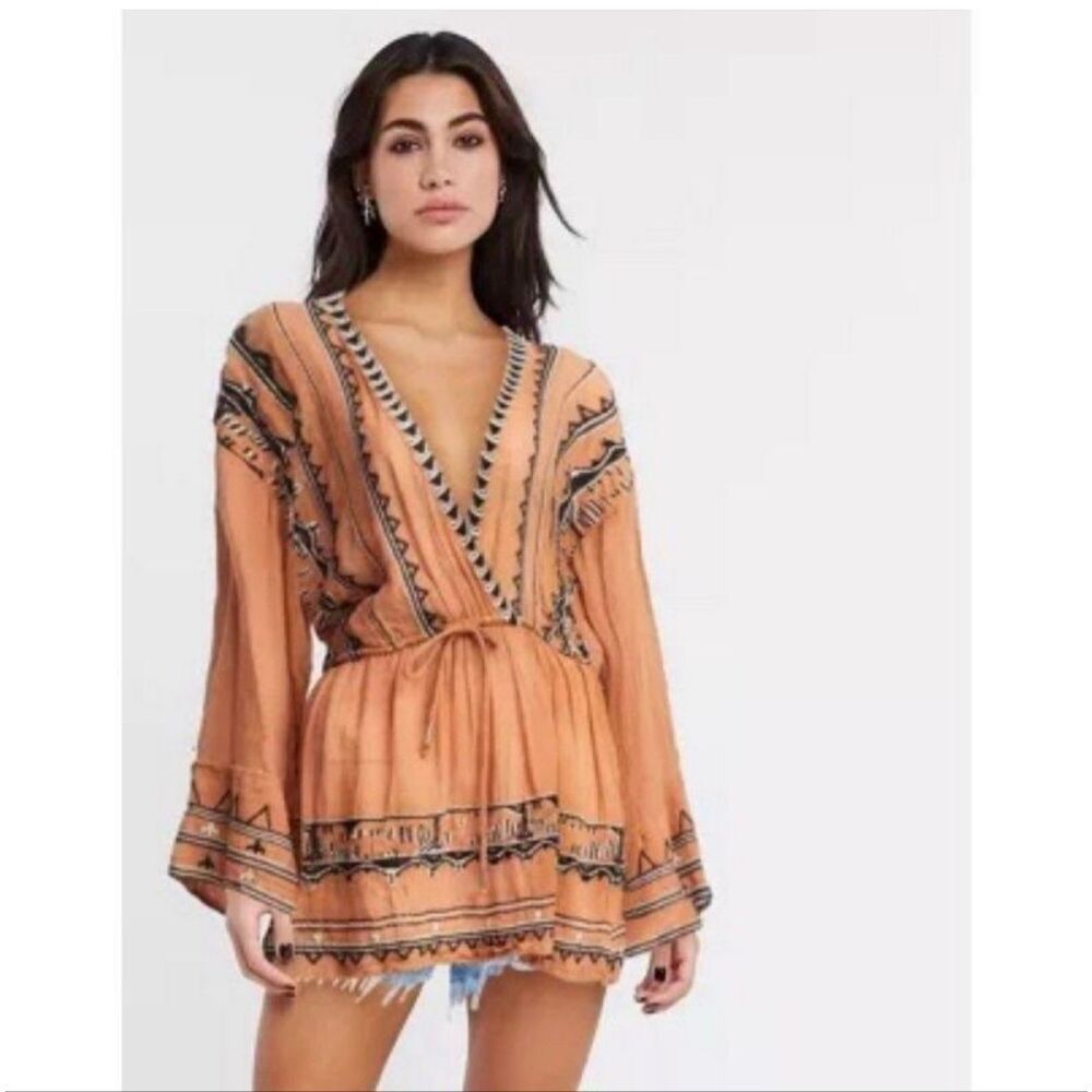 Free People Saffron Embroidered Tunic in Terracotta Size XS